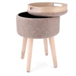 Puff con almacenaje y taburete de tela beige