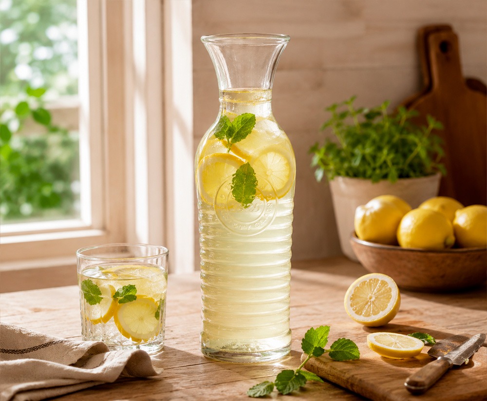 Diferentes botellas de cristal en usos creativos: kombucha, leche vegetal, sirope, aceite infusionado