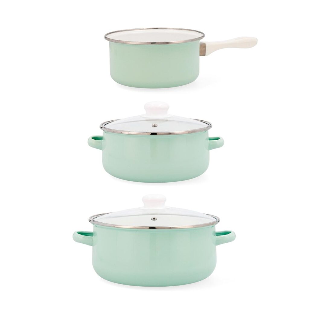 Set 3 piezas batería cocina acero esmaltado bicolor Cocco Quid