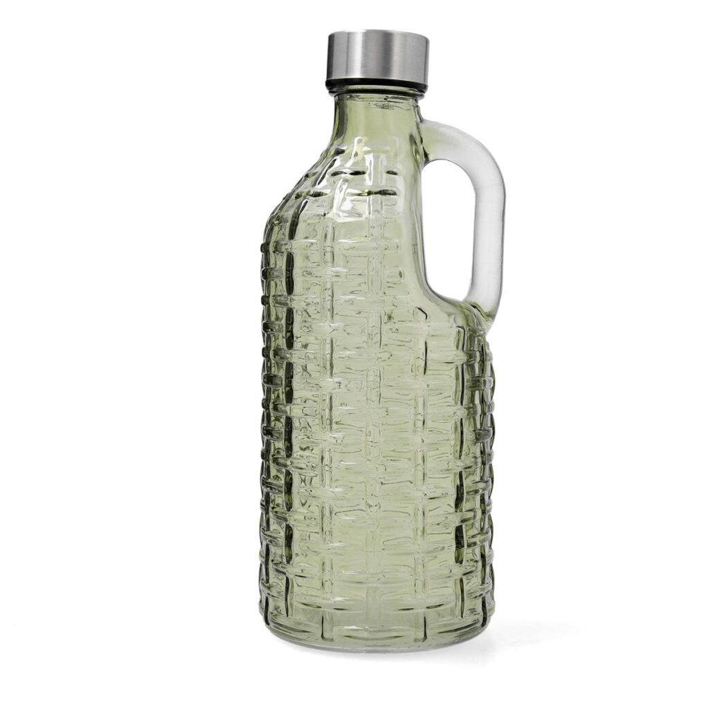 BOTELLA MESA CON TAPÓN 1L VIDRIO RELIEVE VERDE CALYPSO QUID