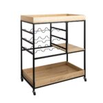 CARRO CON BANDEJAS Y BOTELLERO 75X40X92CM ACERO Y MADERA MOA VINTHERA