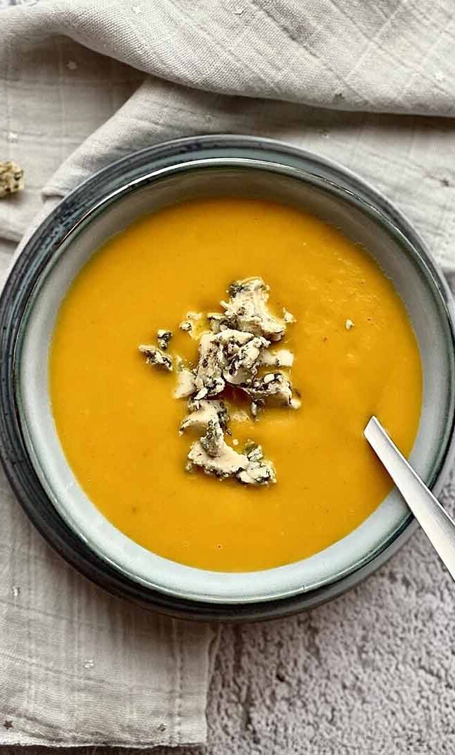 Crema de calabaza y queso azul
