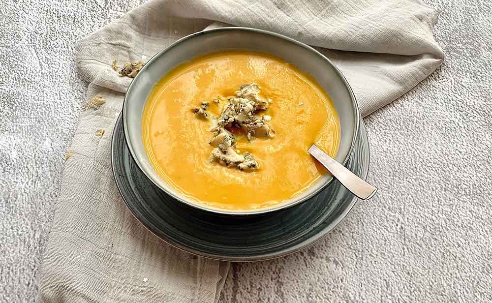 Crema de calabaza y queso azul