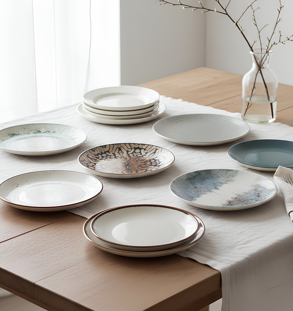 Vajilla de porcelana Bidasoa completa montada en mesa de comedor moderna