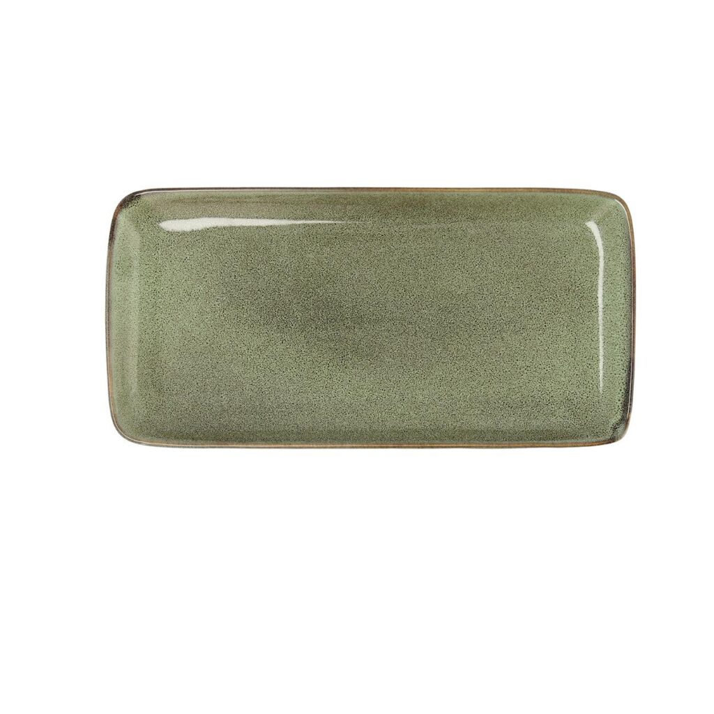 FUENTE RECTANGULAR CERÁMICA 28X14CM IRREGULAR VERDE IKONIC BIDASOA