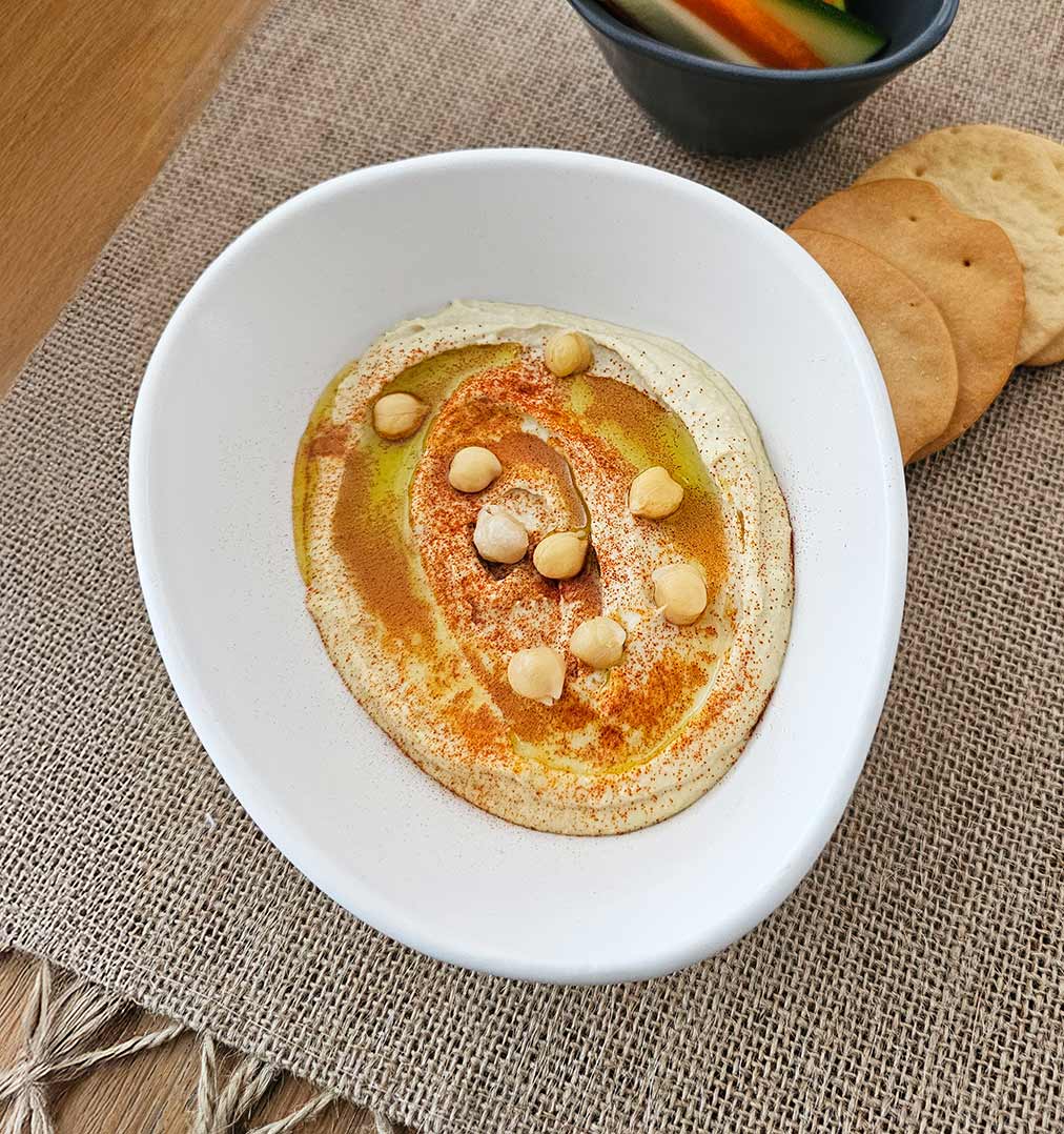 Receta de Hummus de garbanzos con Crudités de verduras