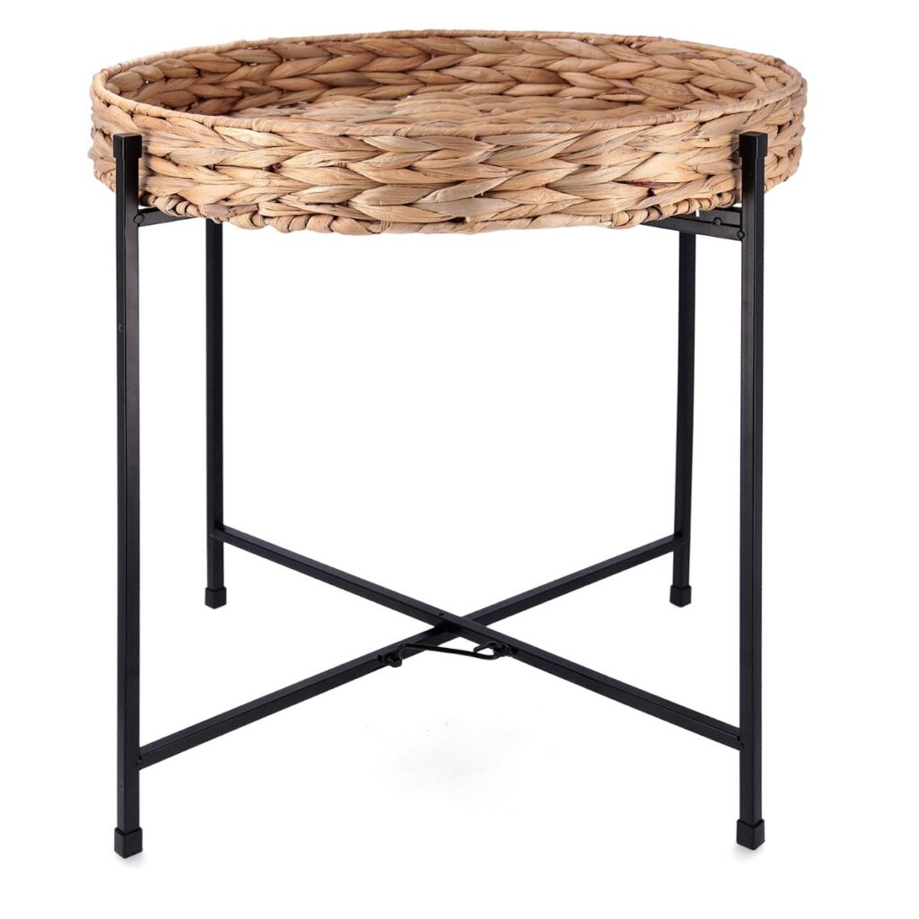 MESA AUXILIAR 46,8X50CM ACERO NEGRO Y JACINTO DE AGUA MOA VINTHERA