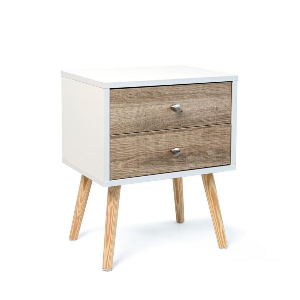 MESILLA 2 CAJONES 40X30X49,5CM MADERA Y MELAMINA BLANCA/ROBLE MOA VINTHERA