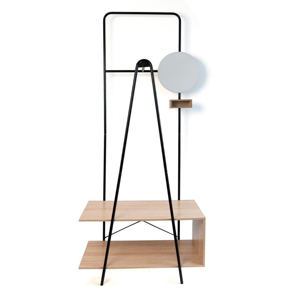 PERCHERO CON ALMACENAJE 76X40X180CM MADERA MDF Y ACERO NEGRO MOA VINTHERA
