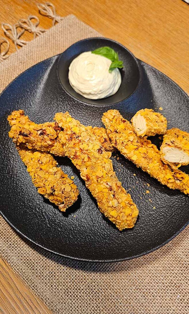 Pollo crujiente en airfryer con lactonesa de mostaza