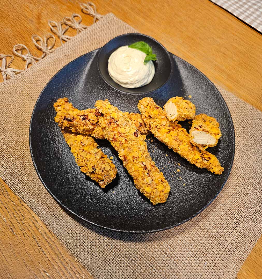 Pollo crujiente en airfryer con lactonesa de mostaza