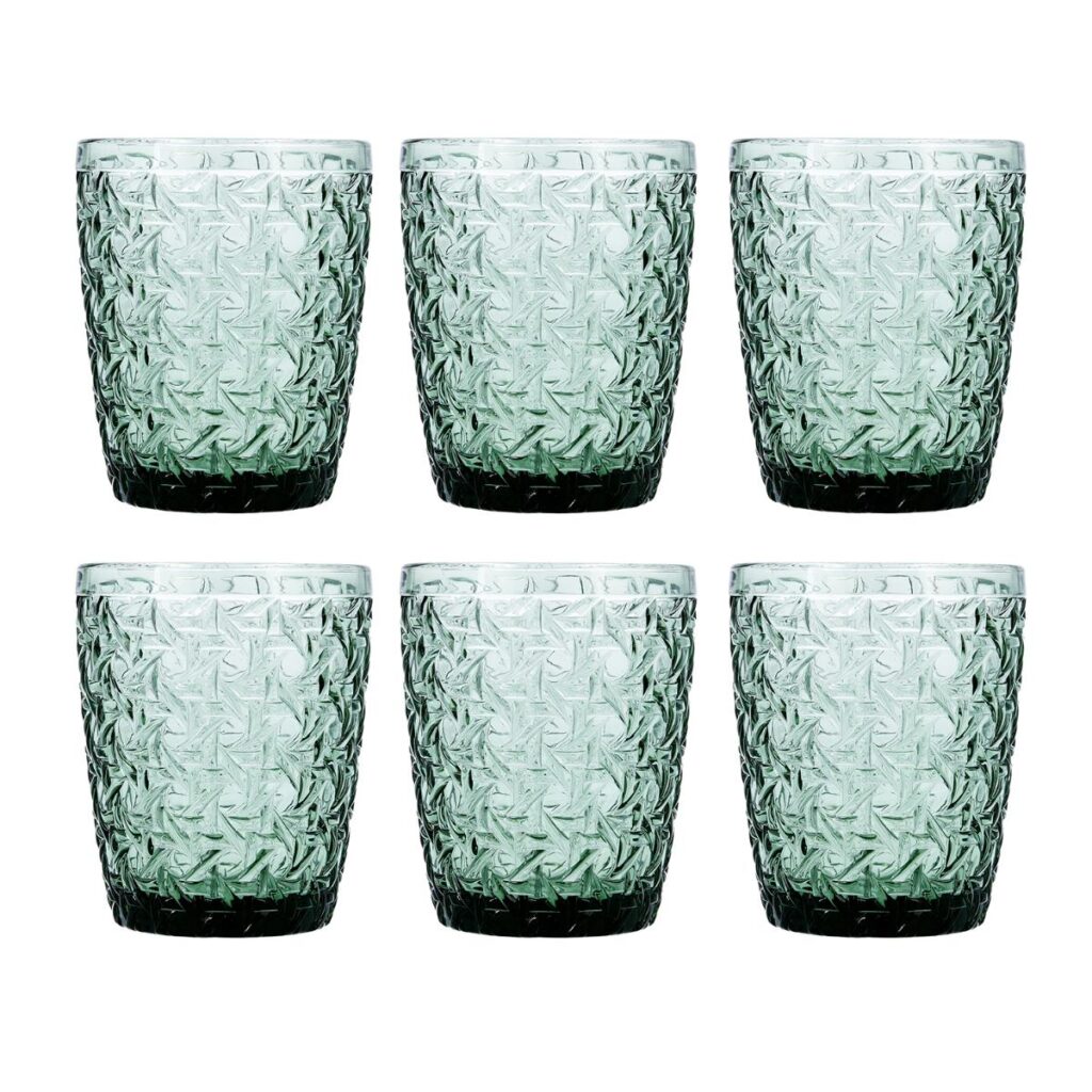 JUEGO 6 VASOS BAJOS RELIEVE 30CL VIDRIO VERDE ÁGATA VERDE BIDASOA